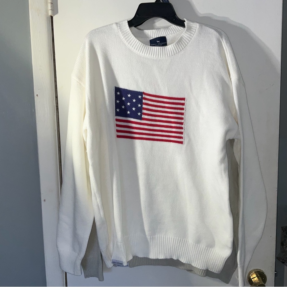 Simply Southern White Crewneck Sweater with Flag Design XL